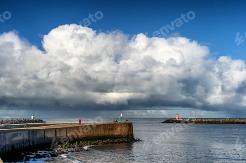 Preview: Winter Rain Shower Approaching The Scheveningen Harbor Entrance From The North Sea In January