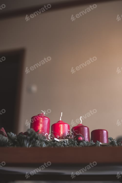 Preview: A Vertical Shot Of Decorative Red Christmas Candles