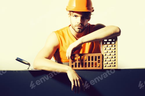 Preview: Young Handsome Bearded Macho Man Builder With Sexy Muscular Athletic Strong Body Has Strong Hands