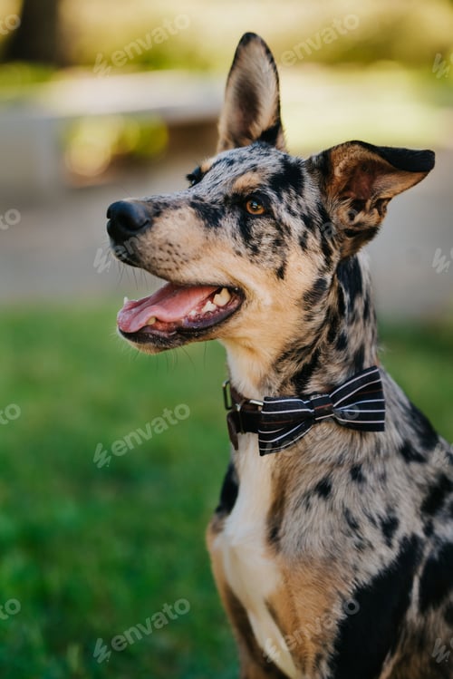 Preview: A Vertical Shot Of Catahoula Leopard Dog With Collar In The Park