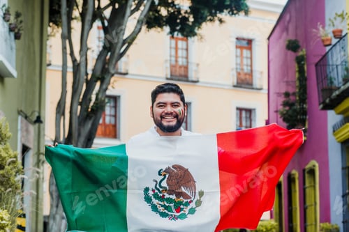 Preview: Mexican Man With Flag In Mexican Independence Day In Mexico