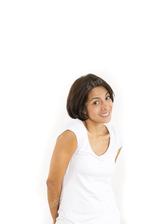 Preview: Portrait Of Beauty Shy Woman Laughing Timid