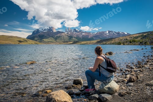 Preview: Woman At A Beautiful Landscape At Torres Del Paine National Park, Chile
