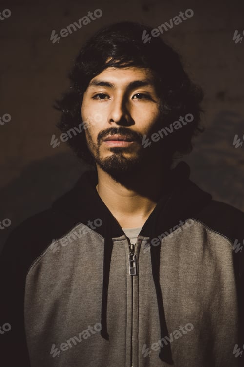 Preview: Portrait Of Young Man With Beard Wearing Shirt And Shades Of Trees In The Park