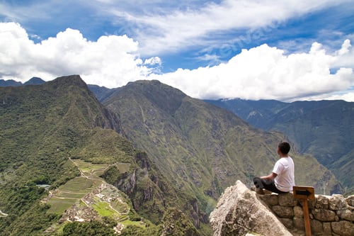 Preview: Traveller At The Lost City Of The Incas, Machu Picchu,Peru On Top Of The Mountain, With The View