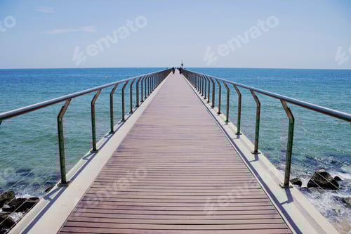 Preview: A Pedestrian Bridge By The Beach In Barcelona, Spain