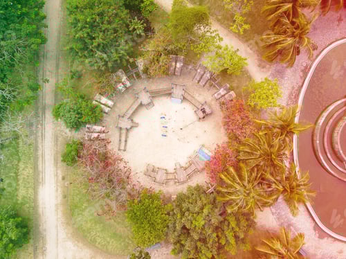 Preview: Aerial View Of Childrens Playground In Park In Barra Da Tijuca, Rio De Janeiro. Drone Pov Shows
