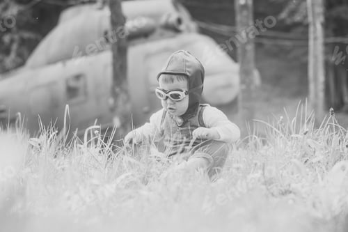 Preview: The Future Of Aviation. Child And Blurred Helicopter On Natural Background. Travelling And