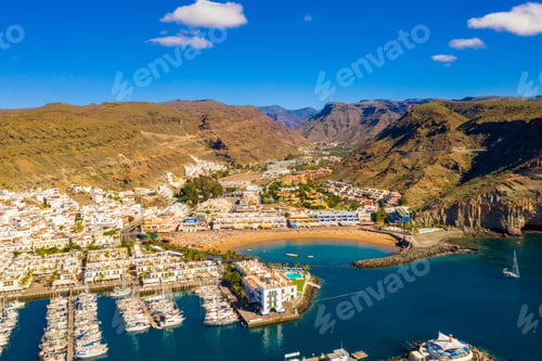Preview: An Aerial View Of Puerto De Mogan Town Of Gran Canaria Island With Natural Landscapes And Clear
