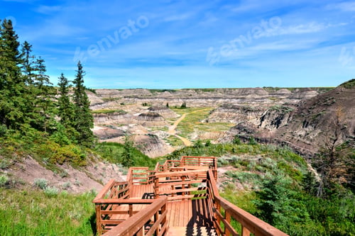 Preview: Wooden Trail Leading Through The Badlands Of Horseshoe Canyon, Near Drumheller, Alberta, Canada