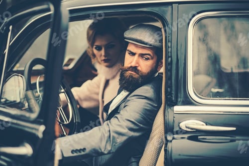 Preview: Travel And Business Trip Or Hitch Hiking. Retro Collection Car And Auto Repair By Mechanic Driver