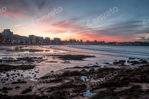 Preview: A Beach During A Sunset In Gijon, Spain