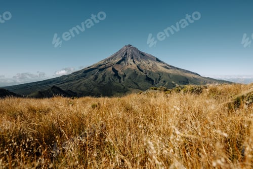 Preview: A High Mount Taranaki Surrounded By Dry Grass, Egmont National Park North New Zealand