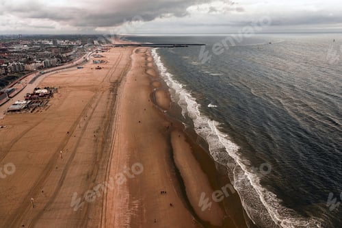 Preview: An Aerial Shot Scheveningen Beach Located Near The Hague City In The Netherlands On A Gloomy Day