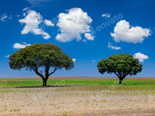 Preview: A Shot Of Two Trees In The Field