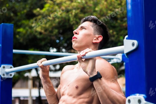 Preview: A Hot Young Muscular Man Working Out On Horizontal Bars