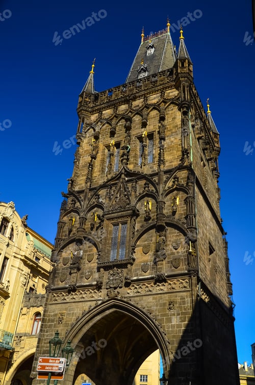 Preview: A Low Angle Shot Of Powder Tower In Prague, Czechia