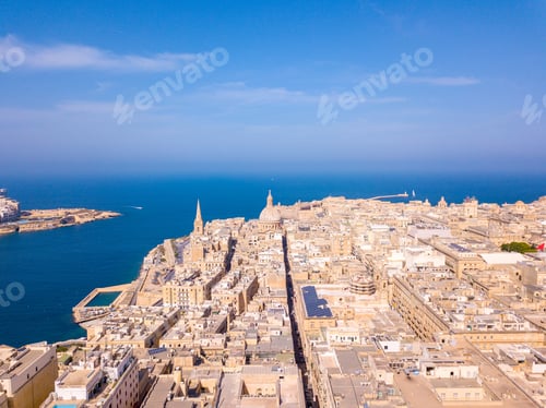 Preview: An Aerial Shot Of Buildings Near The Sea In Valletta, Malta
