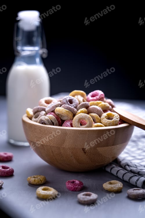 Preview: A Closeup Shot Of Colorful Round Cereals On The Bowl