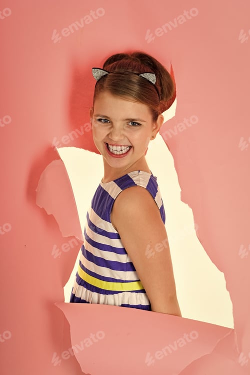 Preview: Retro Look And Hairdresser, Makeup In Pin Up Style. Retro Girl In Blue Dress