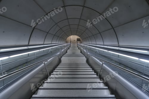 Preview: A Horizontal High Angle Shot Of A Single Exit Stairway For A Subway In Bilbao, Spain
