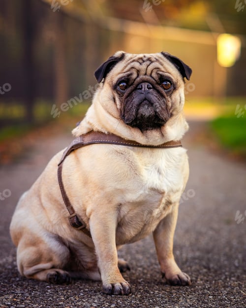 Preview: A Vertical Selective Focus Closeup Of A Pug Dog Sitting On The Ground