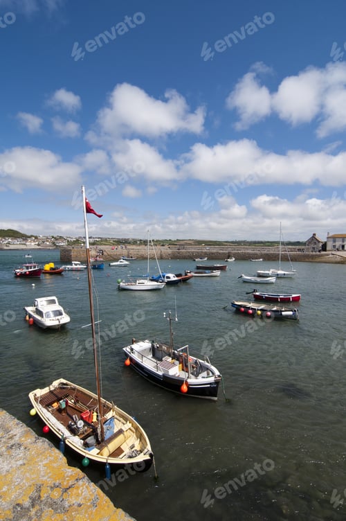 Preview: A Vertical Shot Of Parked Boats In St. Michael'S Mount, Cornwall, England