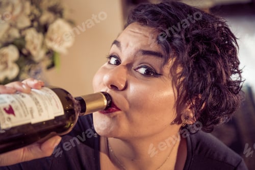 Preview: Young Woman, Drinking, Wine, Looking At Camera