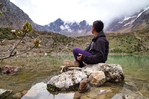 Preview: Man In Front Of The Humantay Lake On The Salkantay Trail, The Trek To Machu Picchu, Peru