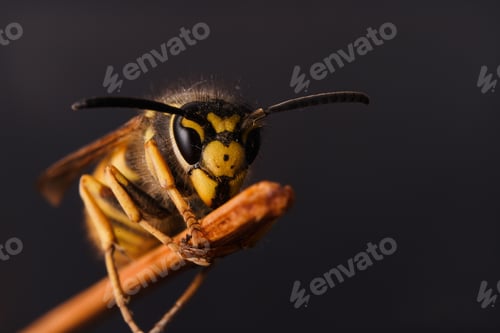 Preview: A Closeup Shot Of A Hornet On A Stick Behind A Dark Background