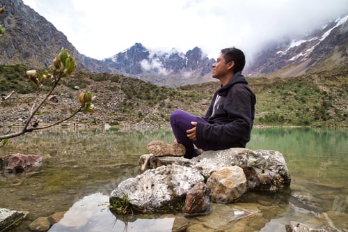 Preview: Man In Front Of The Humantay Lake On The Salkantay Trail, The Trek To Machu Picchu, Peru