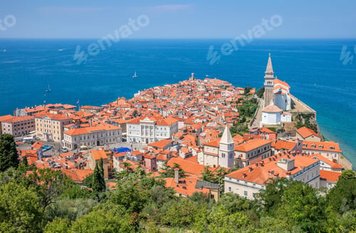 Preview: A High Angle View Of The Town Piran, Slovenia On The Body Of The Mediterranean