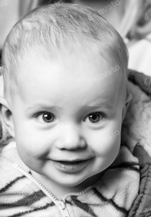 Preview: Joyful Child. Happy Baby Boy, Little Child, With Blond Hair And Big Eyes On Adorable Smiling Face