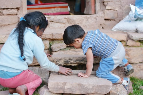 Preview: Latin Children Playing On The Stone Upstairs.