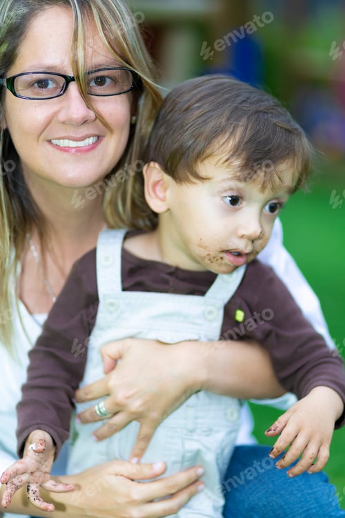 Preview: Lovely Mother And Boy Enjoying Together Outdoors