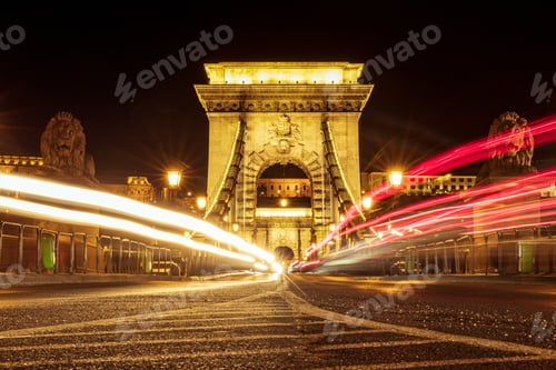 Preview: A Szã©Chenyi Chain Bridge Captured During The Nighttime In Budapest, Hungary