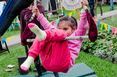Preview: Little Girl Playing With The Swing In The Park, Playground.