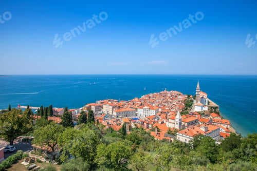 Preview: A High Angle View Of The Town Piran, Slovenia On The Body Of The Mediterranean