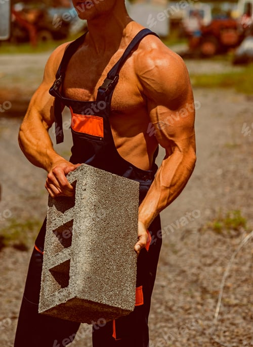Preview: Power Concept. Brick In Fit Arms With Biceps And Triceps Muscle, Power. Muscular Power. Real Power