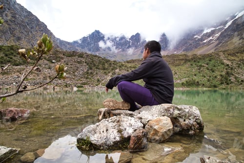 Preview: Man In Front Of The Humantay Lake On The Salkantay Trail, The Trek To Machu Picchu, Peru