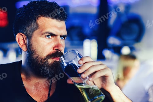 Preview: Man Holding Mug Of Beer. Man Drinking Beer. Retro Man With A Beer. Beer Pubs And Bars