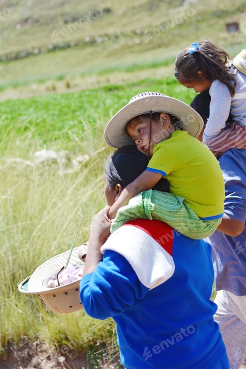 Preview: Native American Family Walking In The Countryside.
