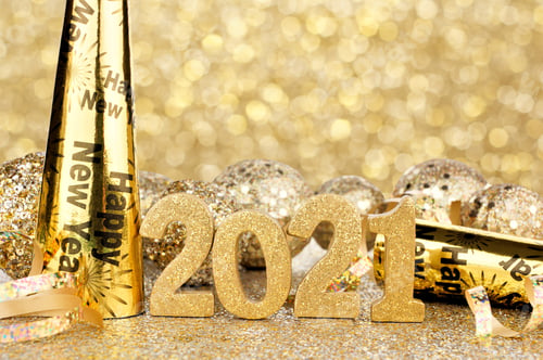 Preview: New Years Eve 2021 Golden Numbers And Decorations With Twinkling Light Background