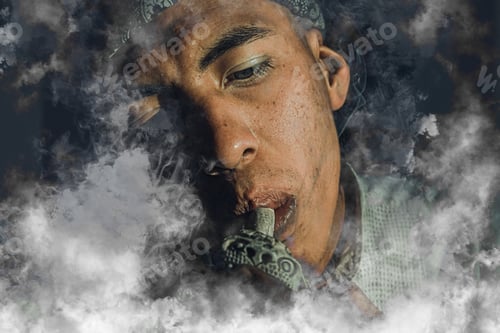 Preview: Portrait Of Latin Man Smoking Pot Looking To The Right
