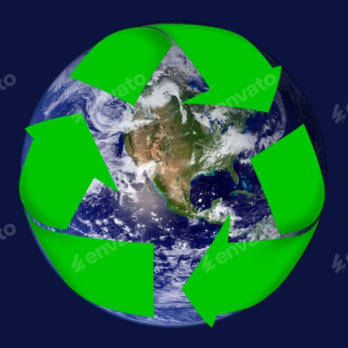 Preview: Square Shot Of Planet Earth With Overlay Of Recycle Symbol.