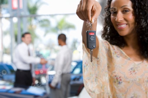 Preview: Horizontal Waist Up Portrait Of A Joyous Woman Of African Ethnicity Holding New Car Keys And