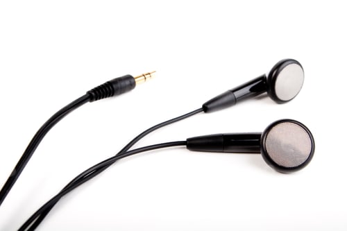 Preview: Black Headphones With Wires And Plug On White Background