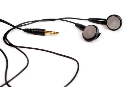 Preview: Black Headphones With Wires And Plug On White Background