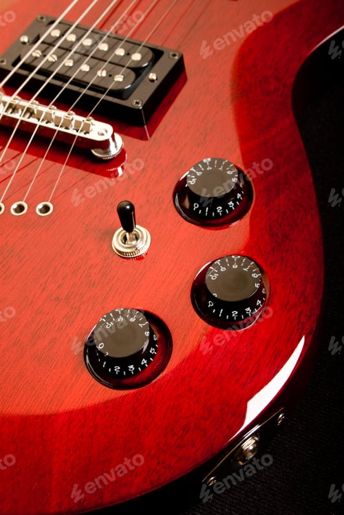 Preview: Detail Of A Wine Red Color Electric Guitar.