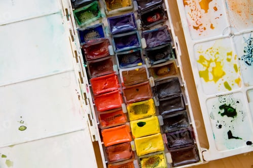 Preview: Colorful Watercolor Palette with Paint Splatters